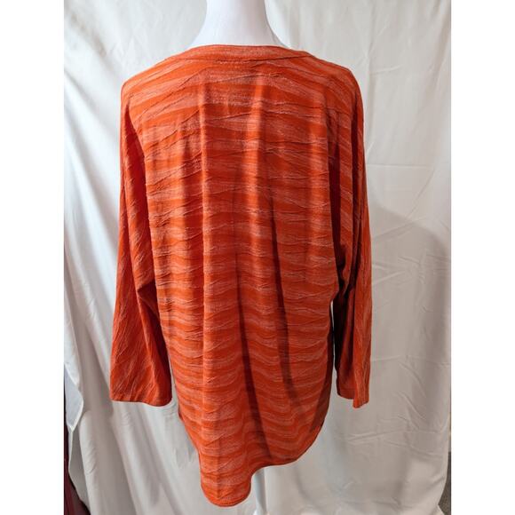 Chico's Women's Shirt Tunic Top Size 3 XL Orange textured Stripes v-neck Texture - Picture 6 of 14